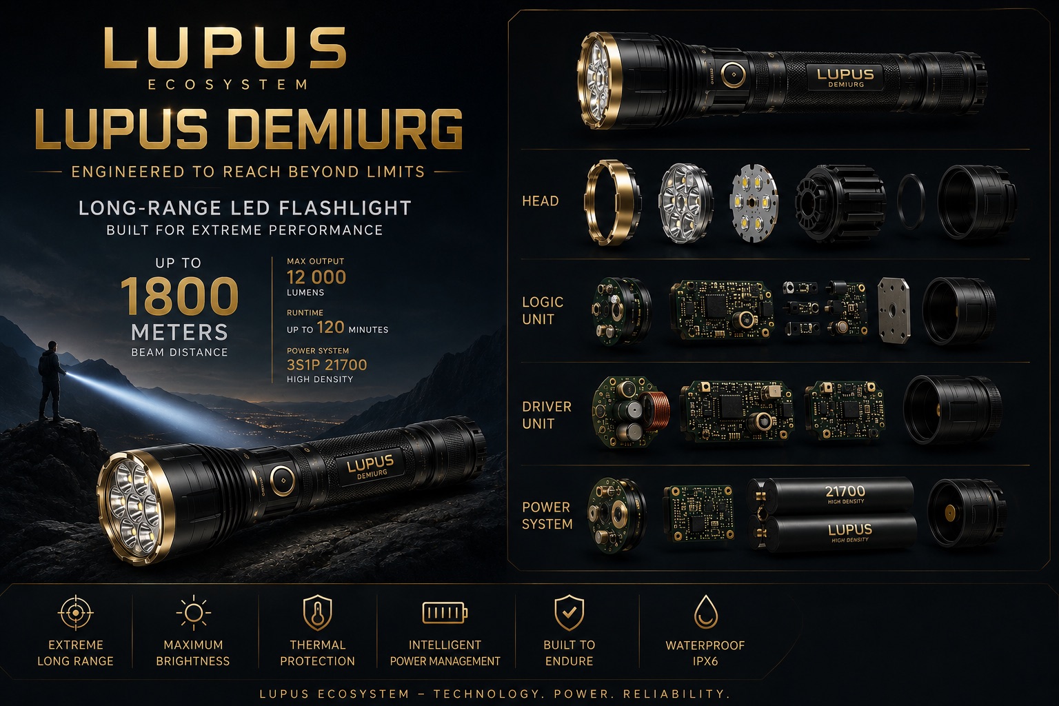 LUPUS DEMIURG long-range LED flashlight